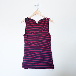 KENAR BLUE RED STRIPED LAYERED SLEEVELESS TOP